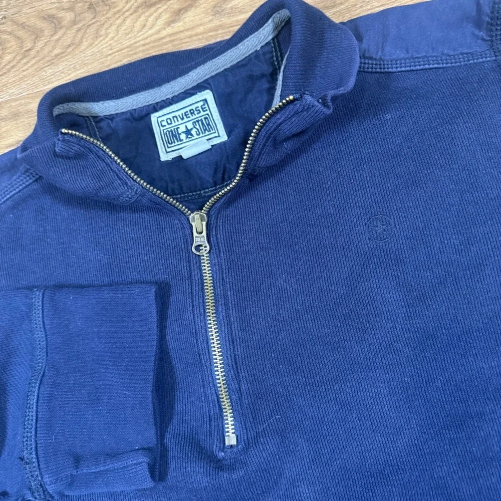Converse One Star Pullover Men S Navy Blue Quarter Zip Cotton Ribbed Utility Y2K